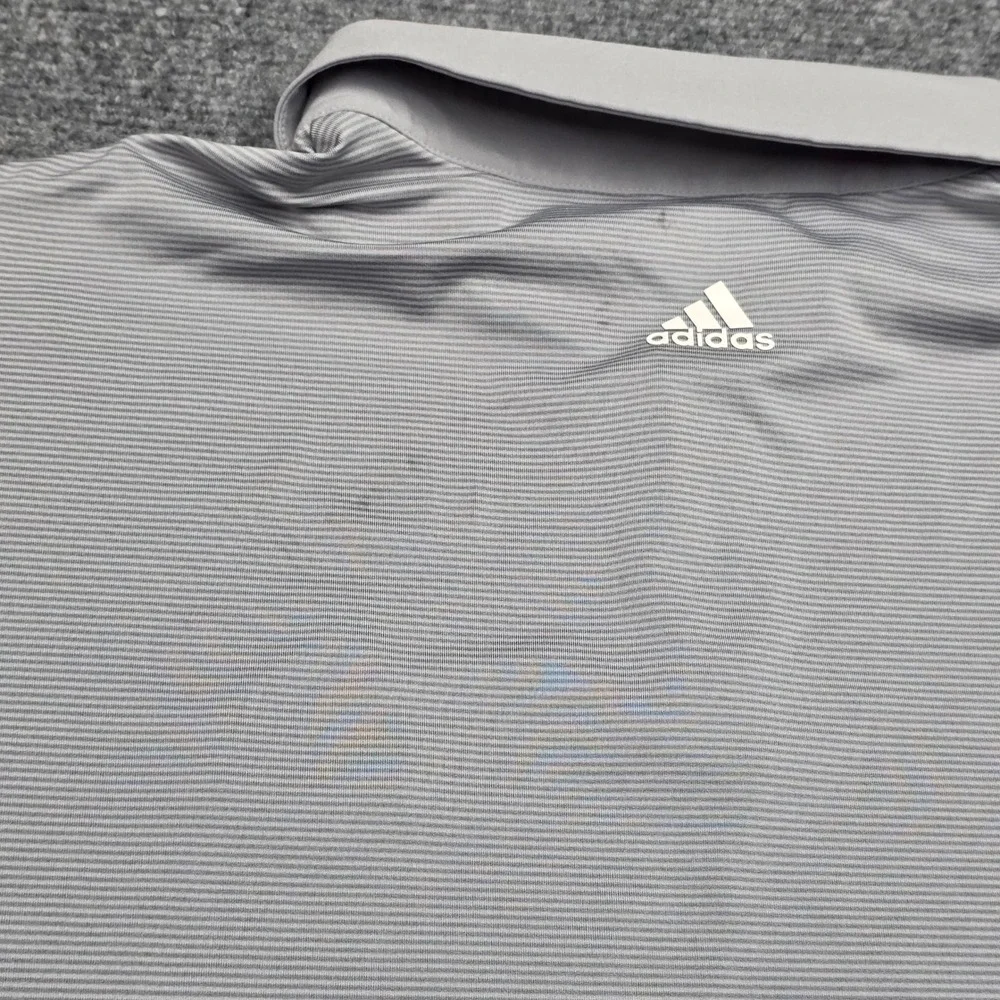 Adidas Golf Shirt Mens XL Gray Striped Polo 2015 US Open Chambers Bay Poly Blend